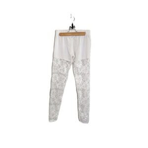 White Lace Sheer Pants Floral Mesh Overlay Festival See Through Rave Hippie